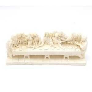 Vtg JIM Tirrenia Italy The Last Supper Statue Carved Alabaster Stone Onyx Base